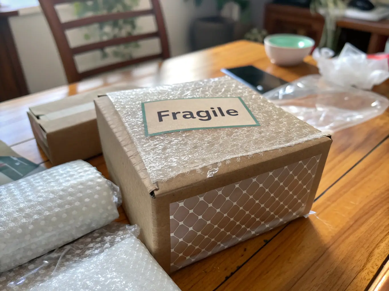 A detailed photograph showcasing the secure packaging of champagne bottles with protective materials, highlighting the care taken to prevent damage during transit.